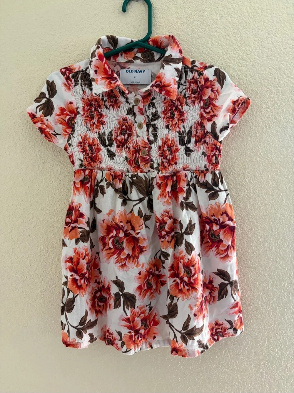 Old Navy White Floral Smocked Polo Dress - Orange & Brown Flowers